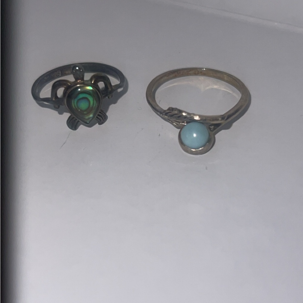 Silver Turtle and Blue Gemstone Rings
